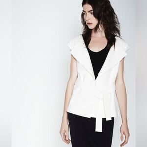 Lida Baday Cream Stretch Open Front Belted Jacket